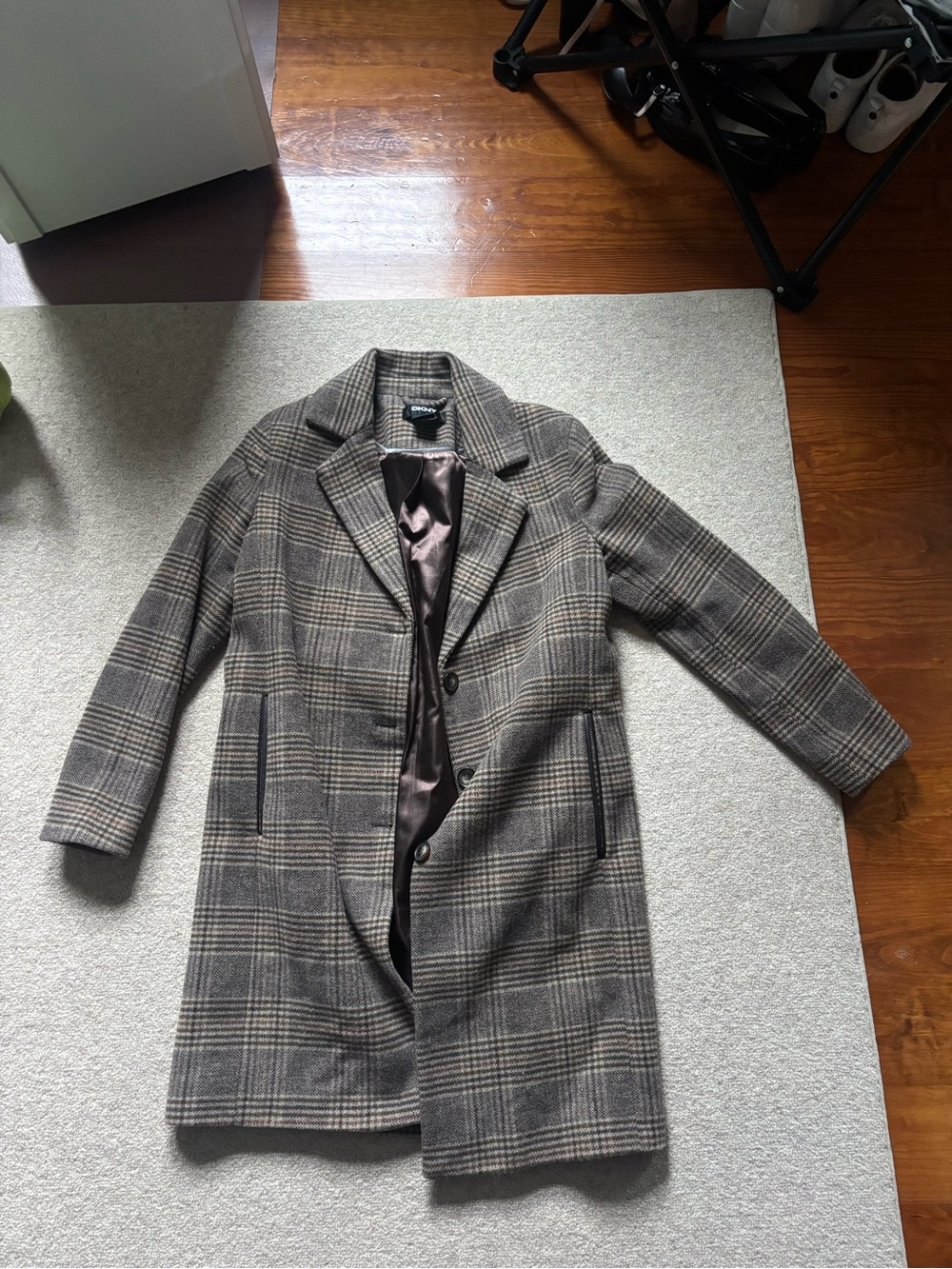 DKNY Brown Plaid Men’s Wool-Blend Peacoat